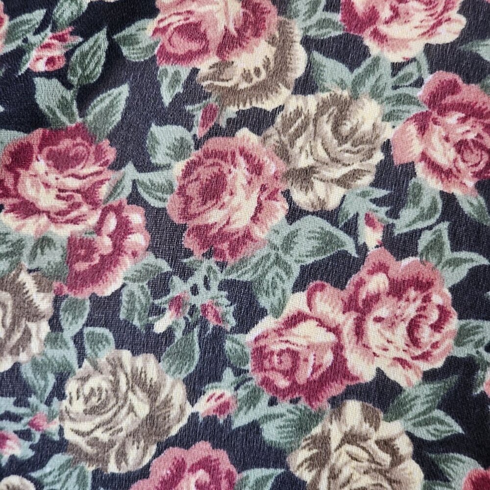 90s Smocked Dark Floral Dress Boho Chiffon Blouson Smocked Sz S Long Sleeve - Picture 4 of 10